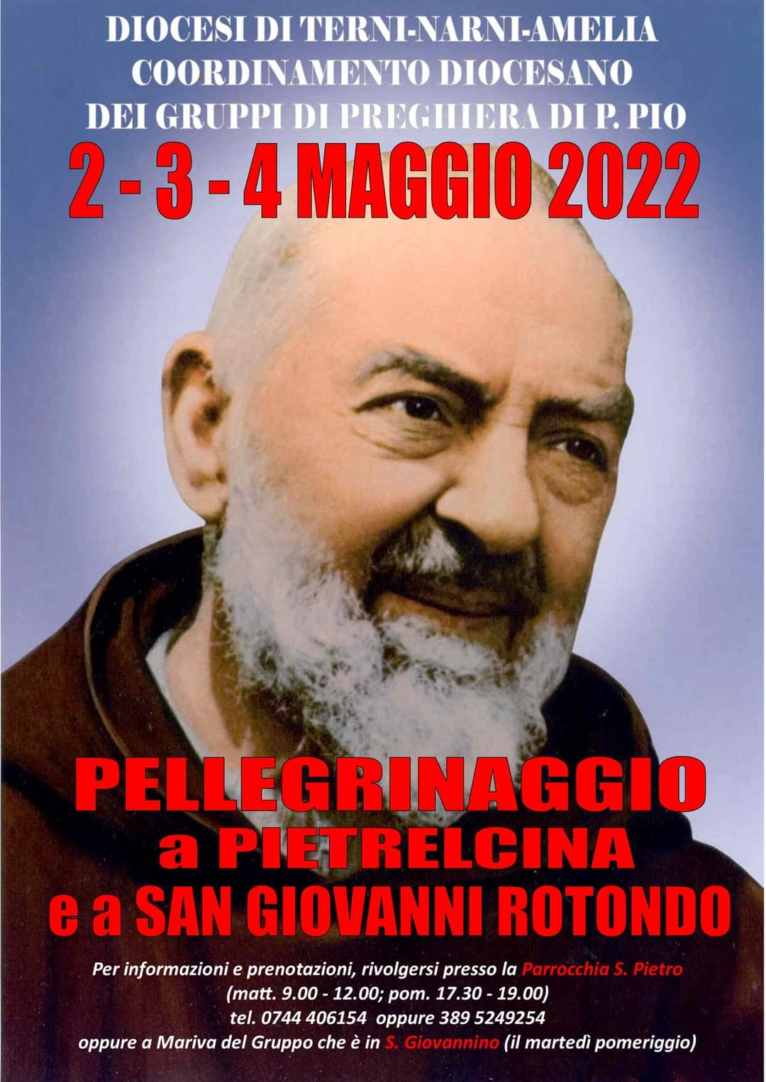 Gruppi di preghiera Padre Pio – pellegrinaggio a San Giovanni Rotondo –  Diocesi di Terni